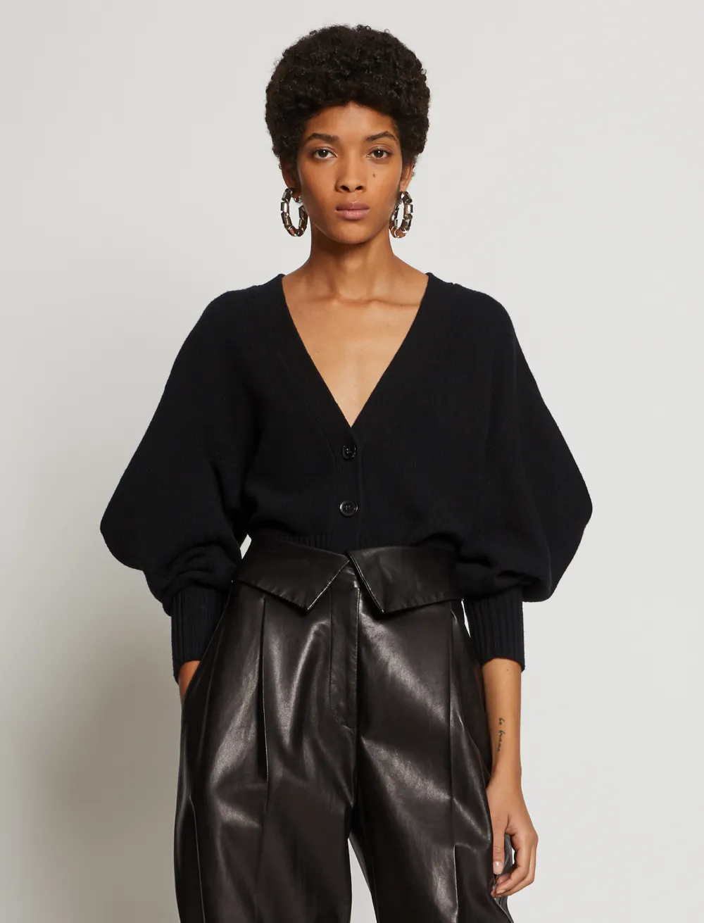 Image of Proenza Schouler Cashmere Draped Puff Sleeve Cardigan black XS