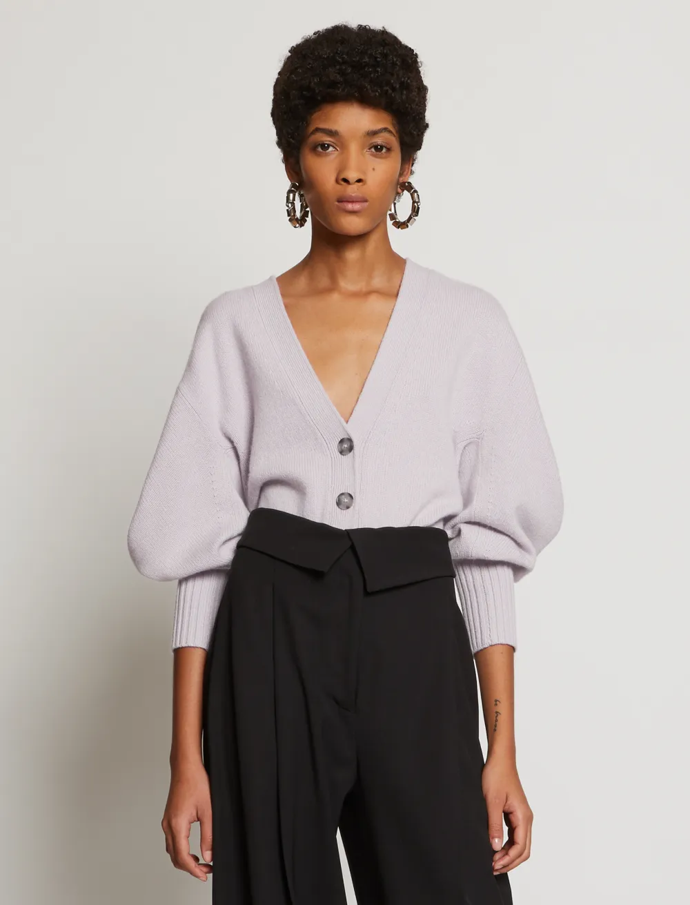 Image of Proenza Schouler Cashmere Draped Puff Sleeve Cardigan lilac/purple XS