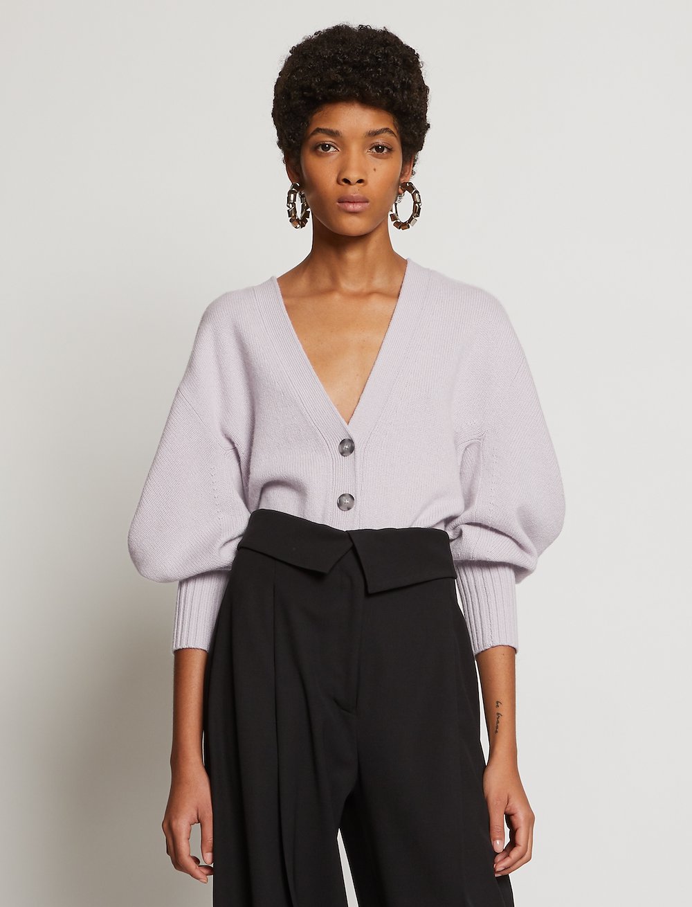 Cashmere Draped Puff Sleeve Cardigan