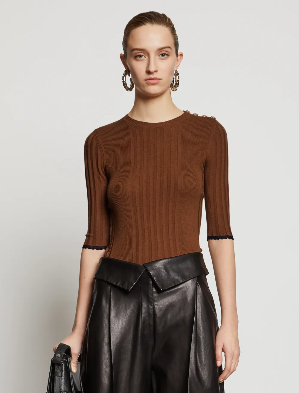 Image of Proenza Schouler Silk Cashmere Knit Top fatigue/brown XS