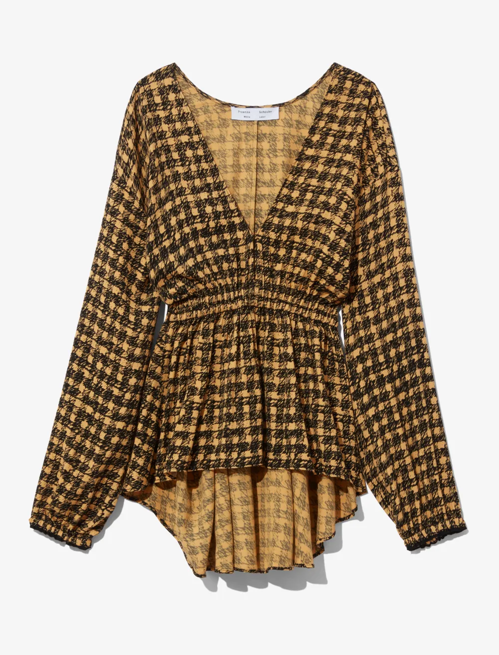 Image of Proenza Schouler White Label Gingham V-neck Top toast/black painted med gingham/yellow