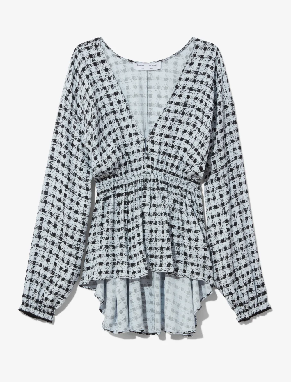 Image of Proenza Schouler White Label Gingham V-neck Top light blue/black painted med gingham/white