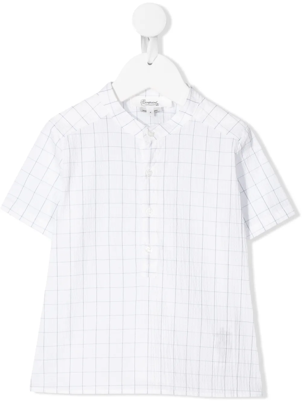 Bonpoint Kids' Check Print Mandarin Collar Shirt In White