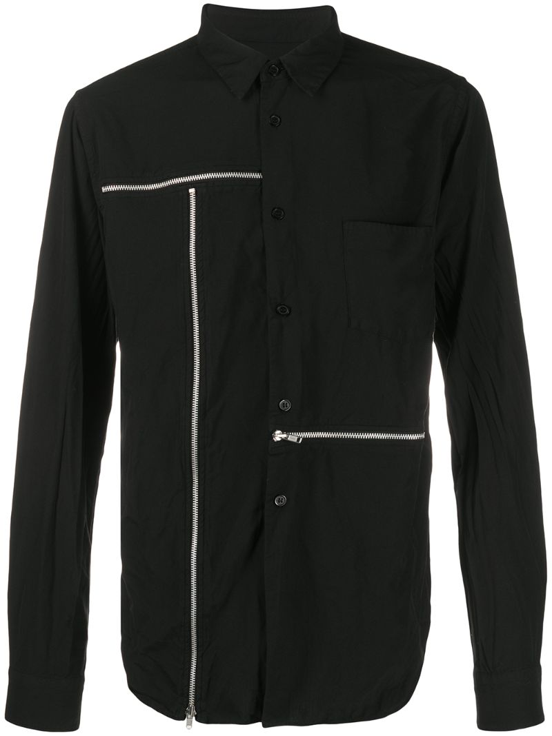 Shop Comme Des Garçons Homme Deux Zip-detail Point-collar Shirt In Black