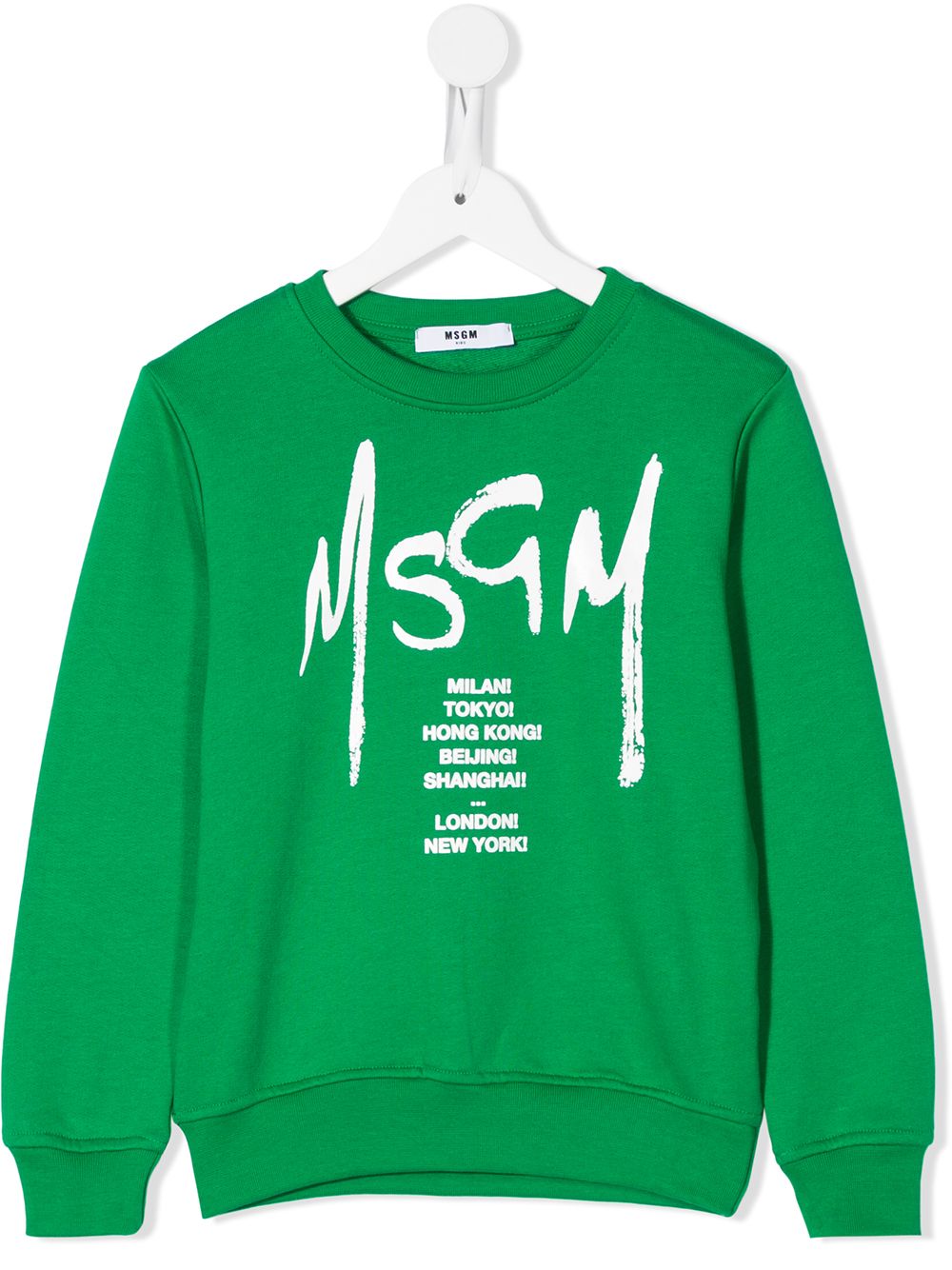 Msgm Kids' Logo-print Cotton Sweatshirt In Green