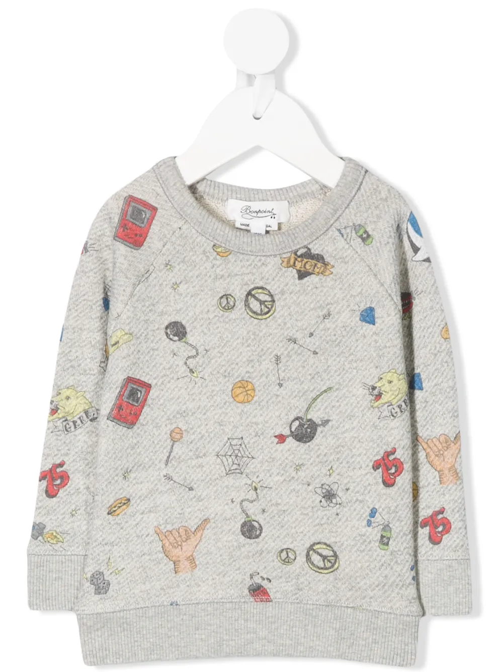 Bonpoint Babies' Motif Illustrated Print Sweatshirt In Grey