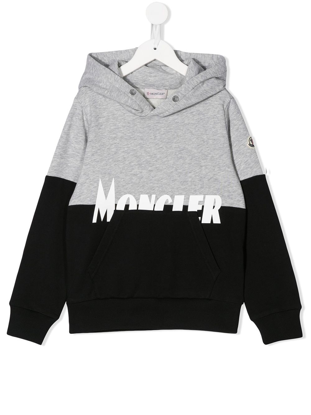Shop Moncler Logo Contrast Hoodie In Grey
