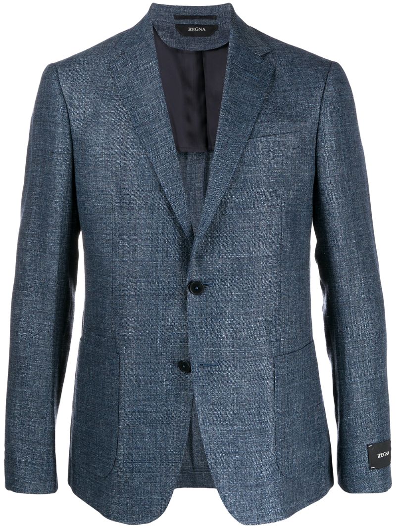 Z Zegna Canvas Textured Single Breasted Suit Jacket In Blue