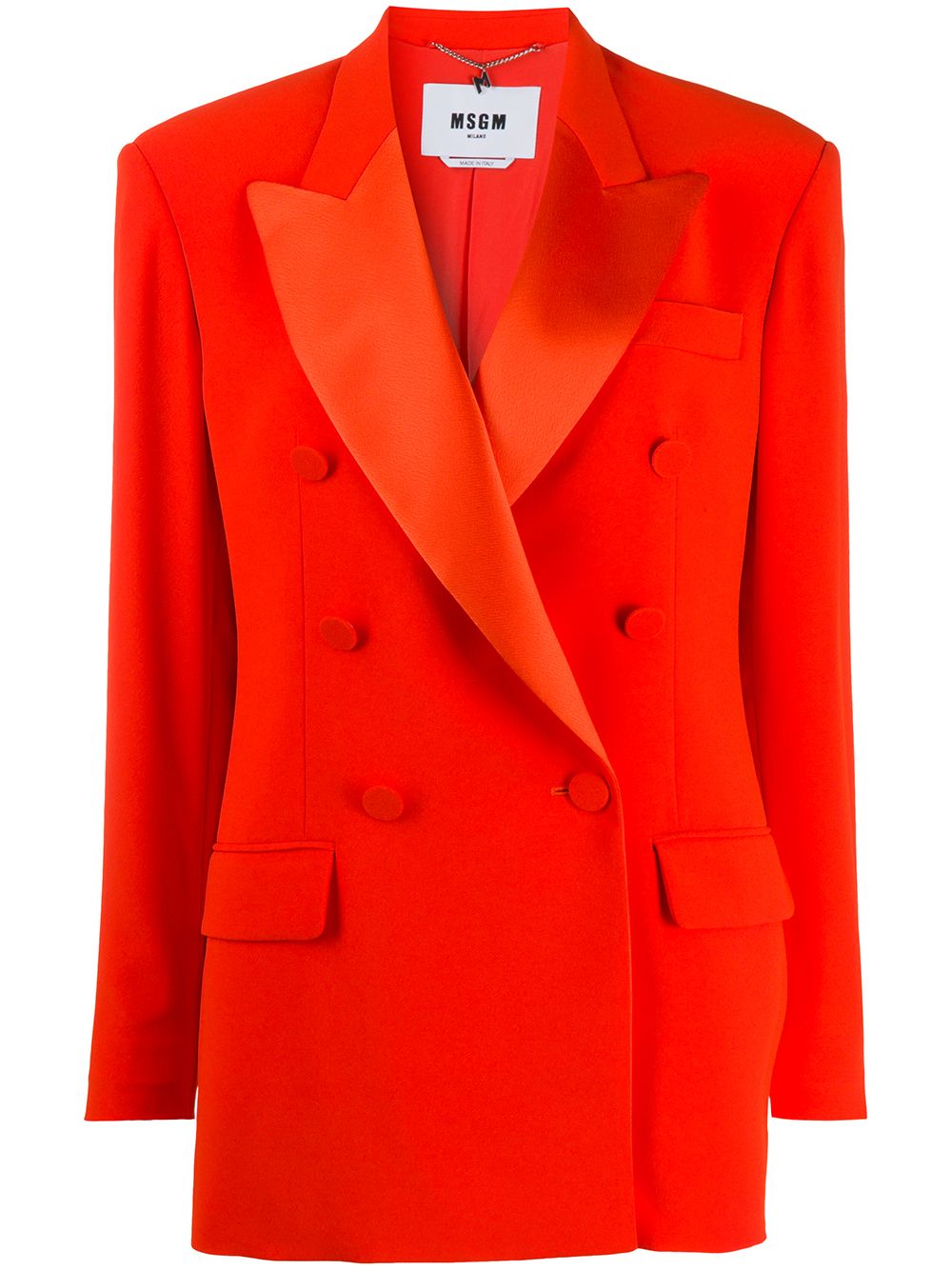 Shop Msgm Satin-lapel Double Breasted Blazer In Red