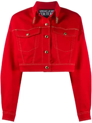 contrast stitch cropped denim jacket