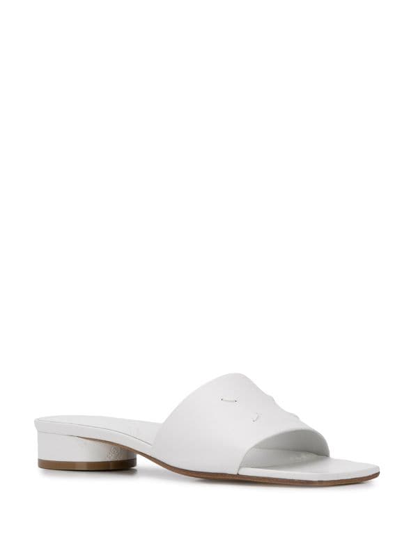 white slip on sandals with heel