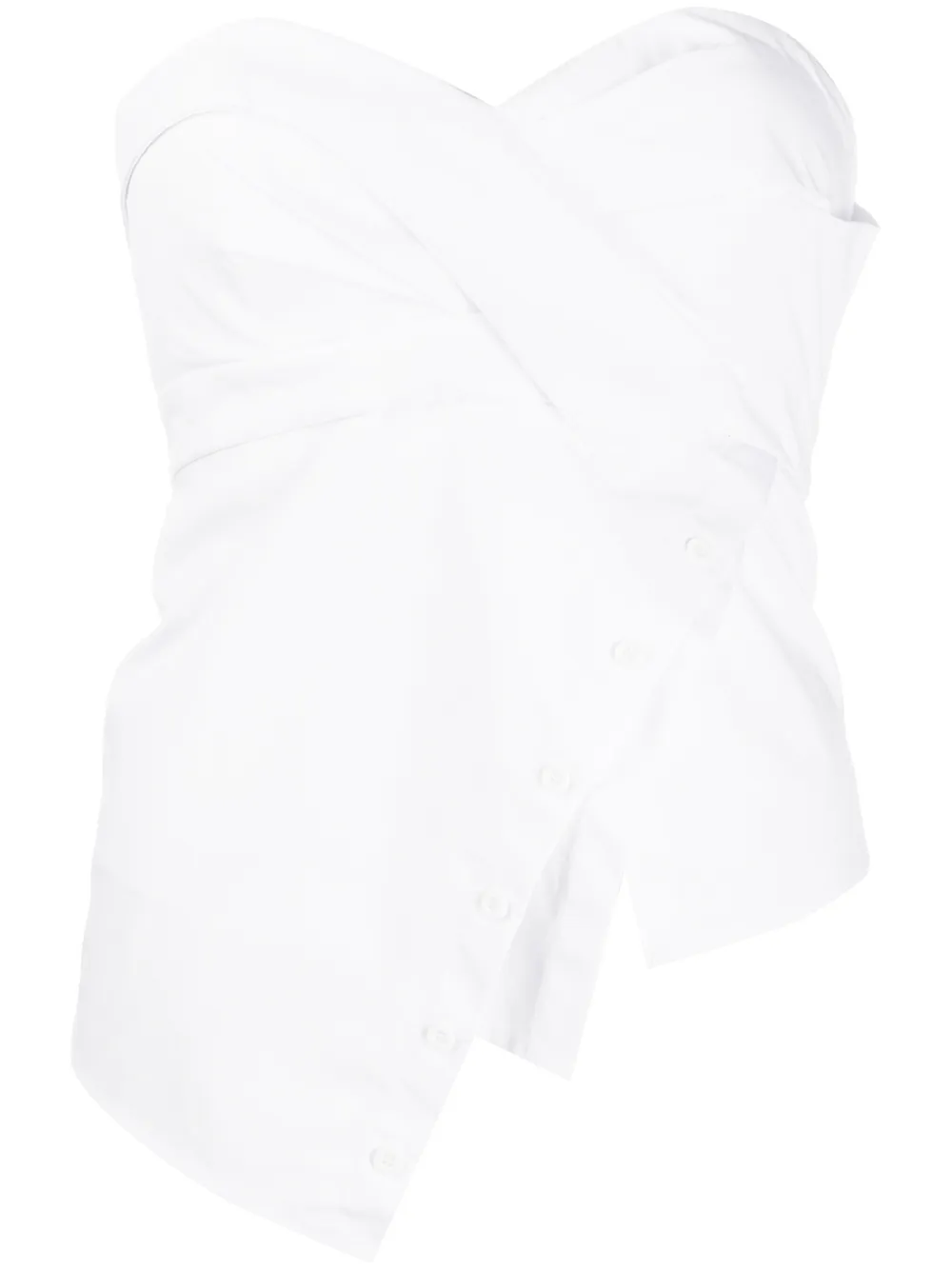 Rta Asymmetric Side Buttoned Strapless Top In White