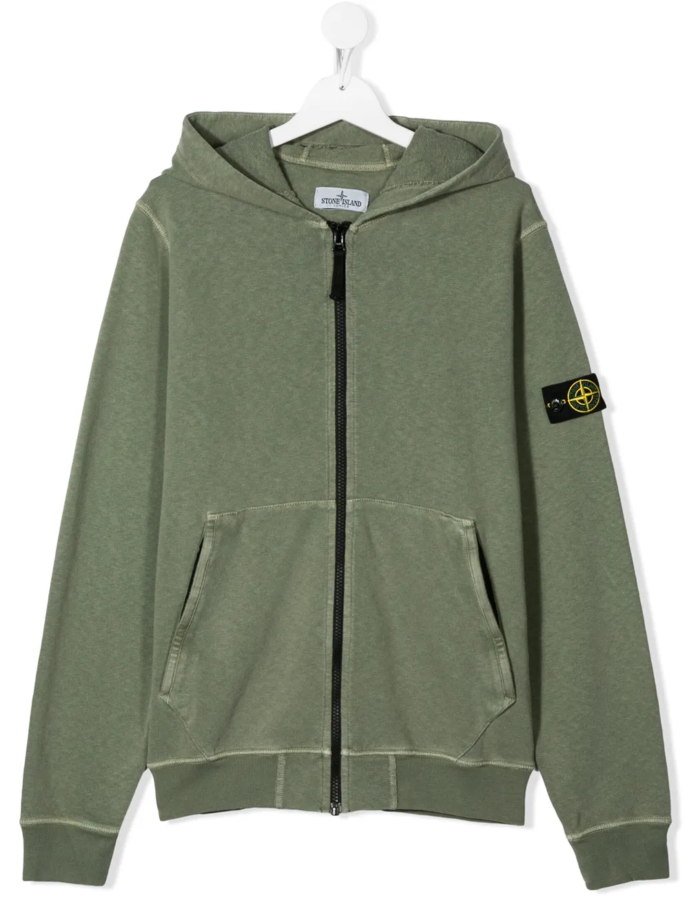 Stone Island Teen Logo Patch Zipped Hoodie In 绿色