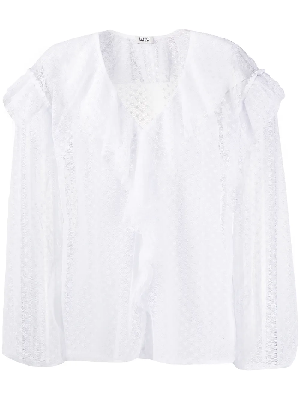 LIU JO Gepunktete Bluse mit Rüschenkragen - Weiß