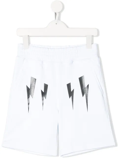 Neil Barrett Kids lightning bolt logo track shorts