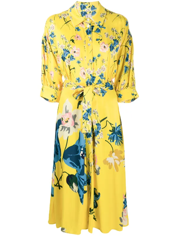 yellow floral shirt dress