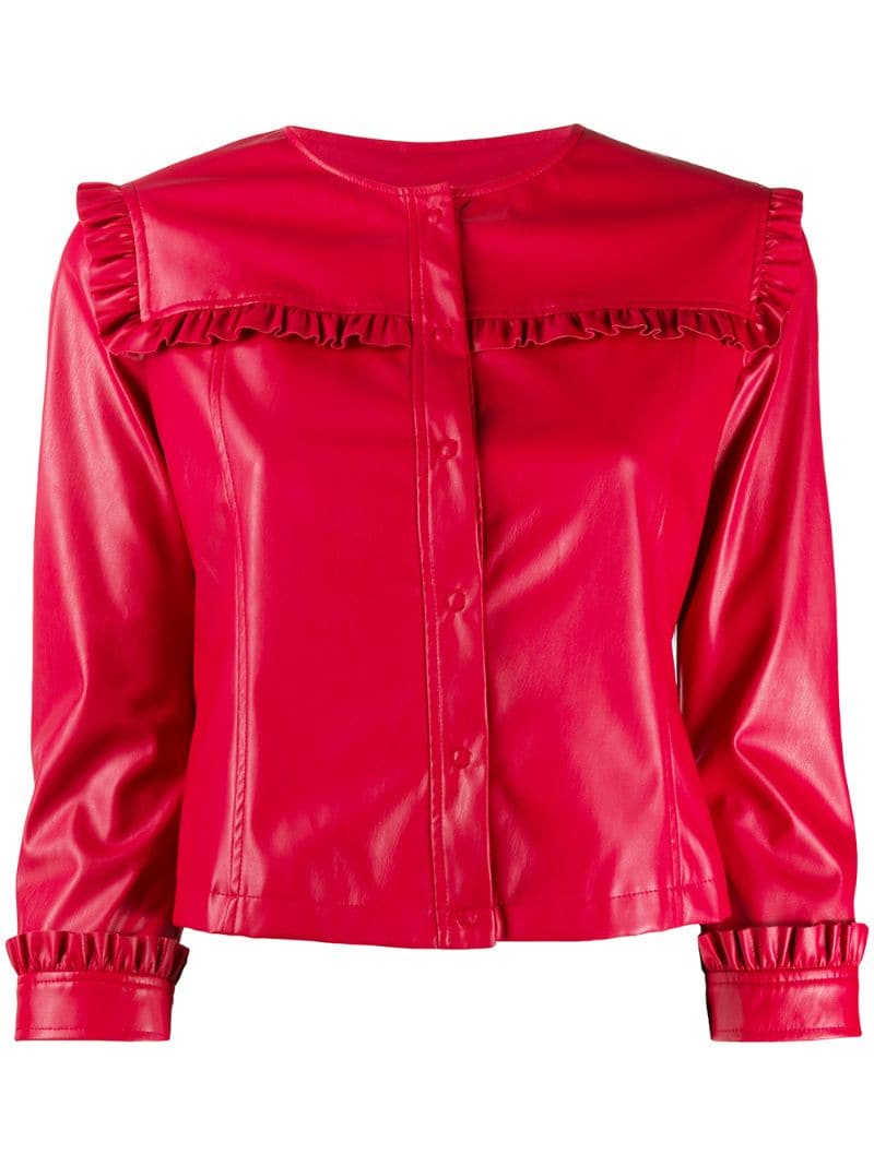 Liu •jo Frill Trim Collarless Jacket In Red