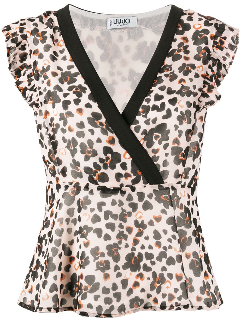 Liu •jo Wrap Front Leopard Print Blouse In Neutrals