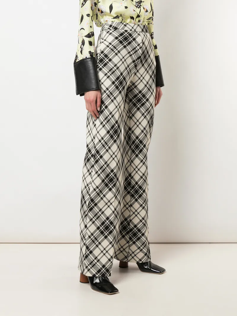 Ellery Flared Plaid Pattern Trousers In Black