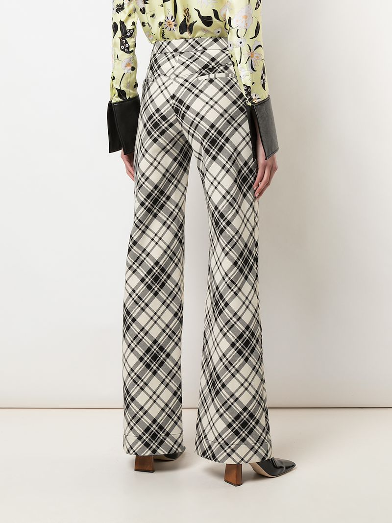 Ellery Flared Plaid Pattern Trousers In Black
