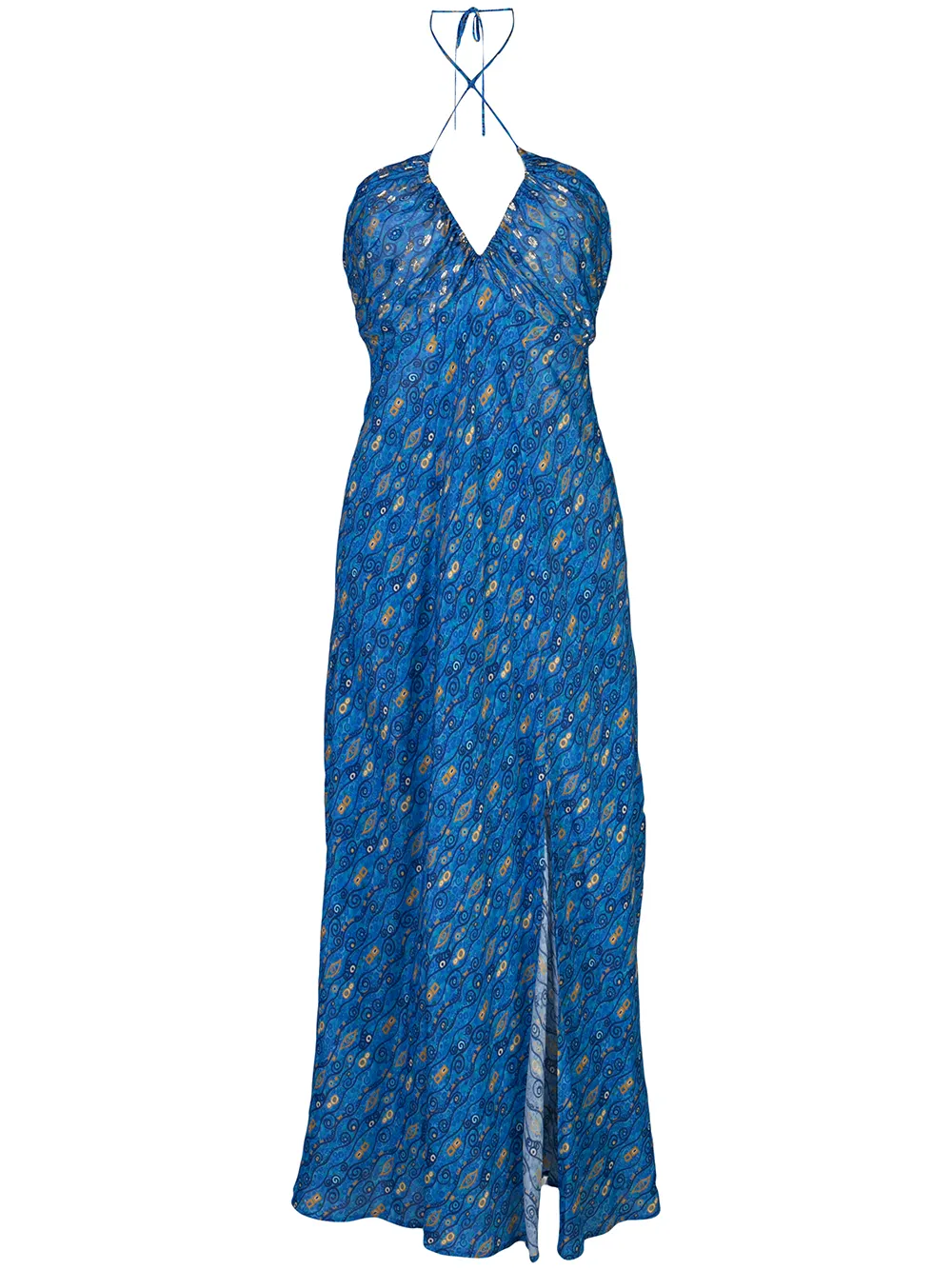 RIXO LONDON METALLIC PRINT HALTERNECK DRESS