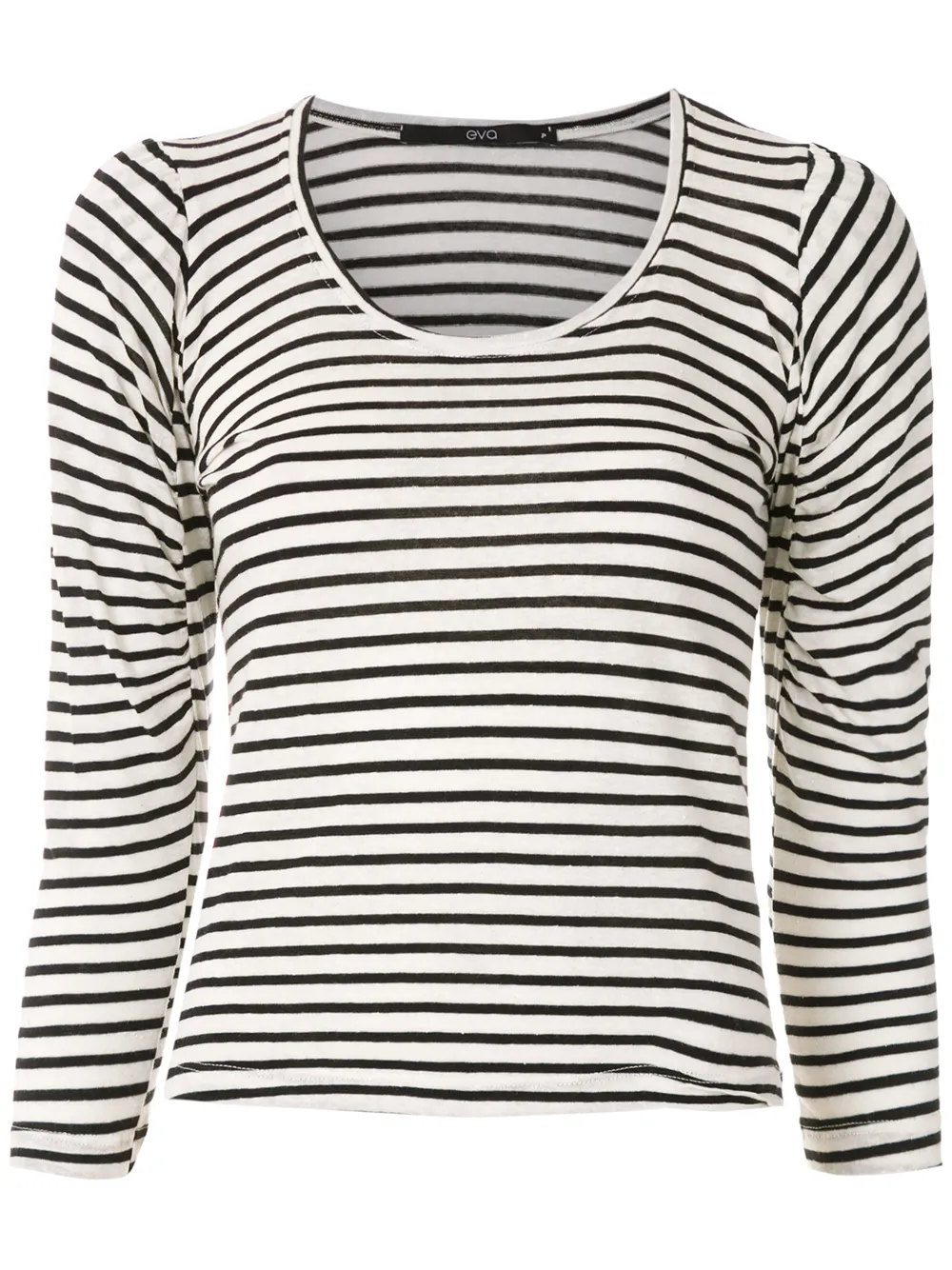 Click to view more detailed imagery on our partner's website Eva Striped Ruched Sleeve Blouse In Neutrals