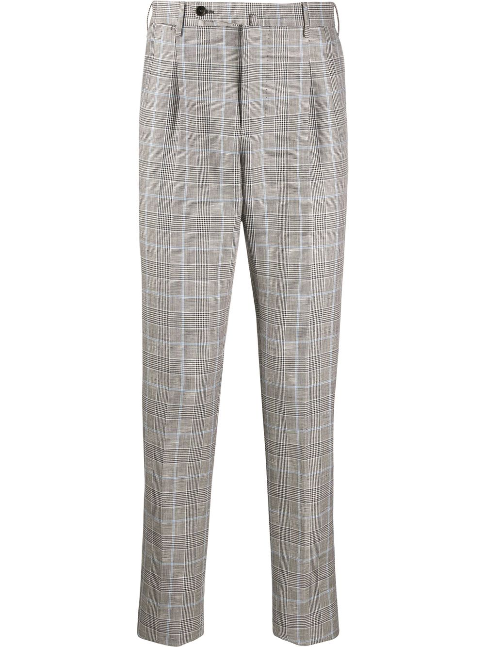 Pt01 Slim Checked Tailored Trousers In Brown