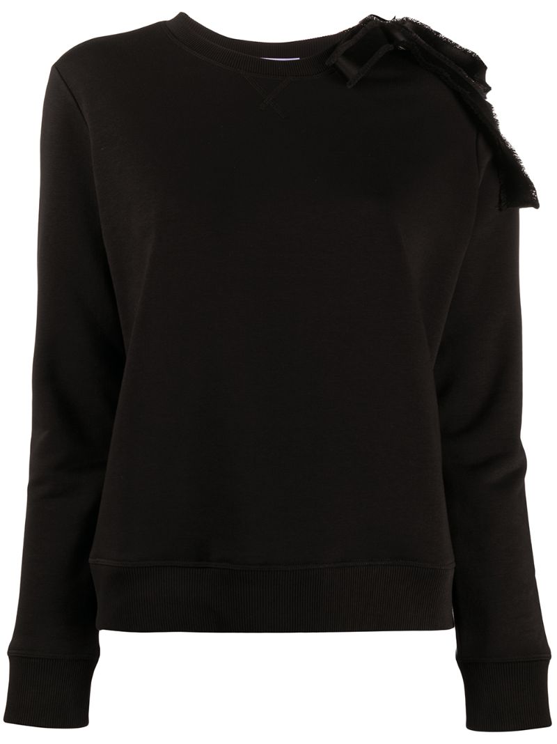 Red Valentino Bow-embellished Crew Neck Sweatshirt In Black