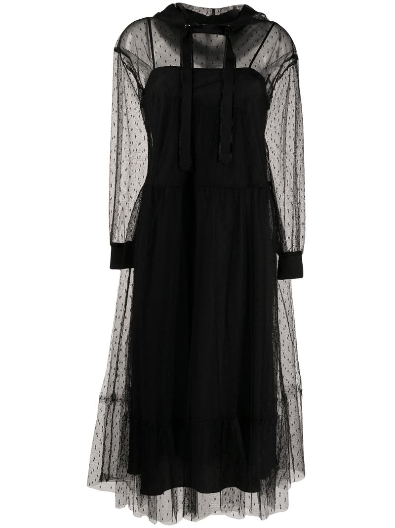 Shop Red Valentino Point D'esprit Hooded Tulle Dress In Black