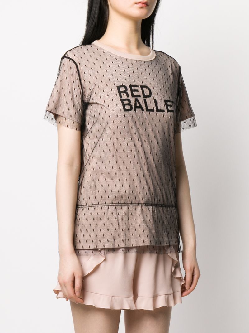 Shop Red Valentino Point D'esprit Tulle Logo T-shirt In Neutrals