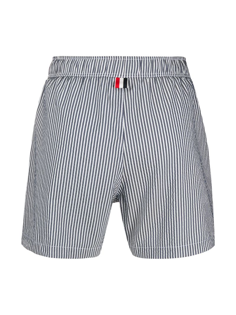 Shop Thom Browne Stripe Swim Trunks In White