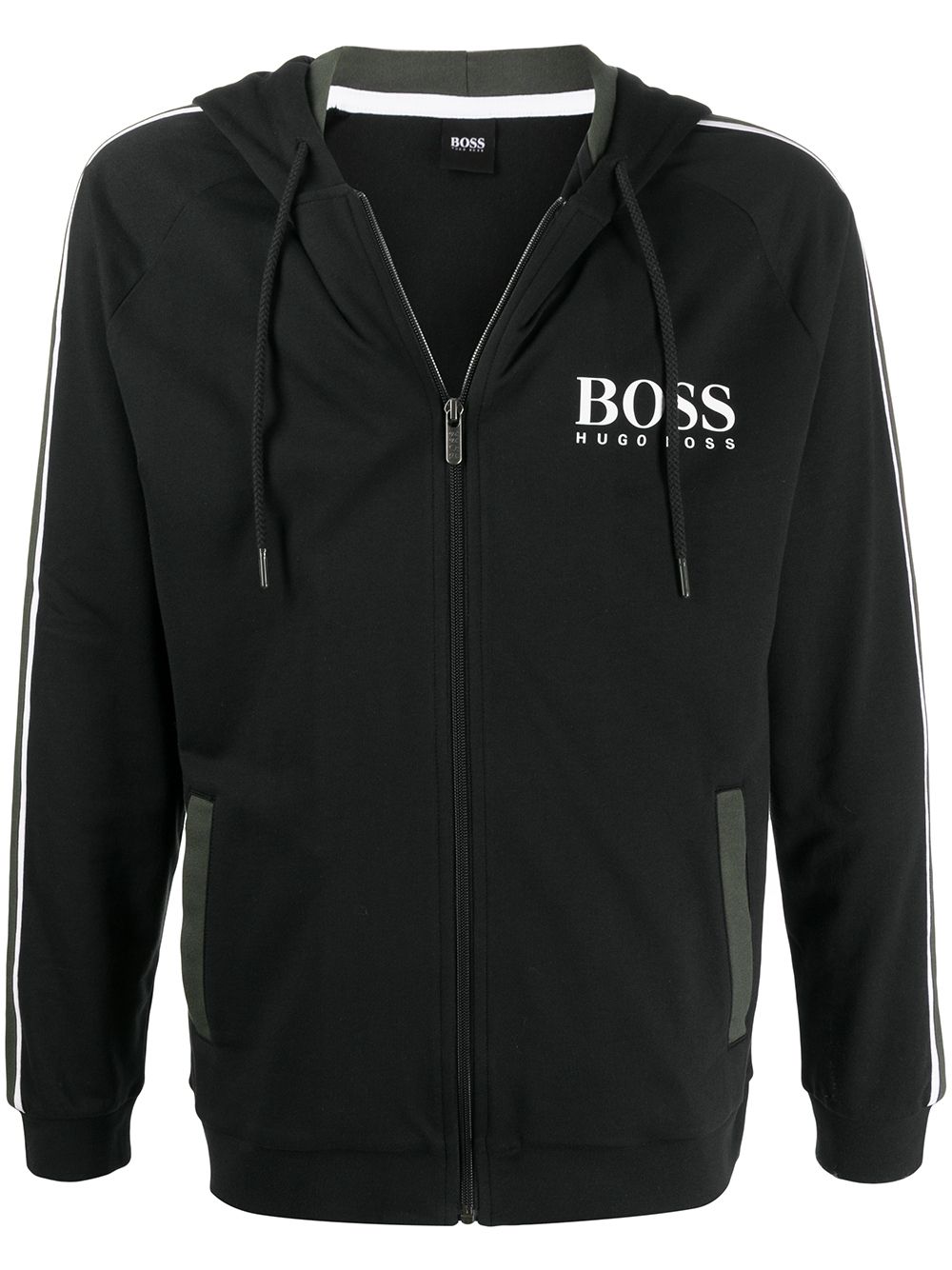 Hugo Boss Logo-print Zip-up Hoodie In Black