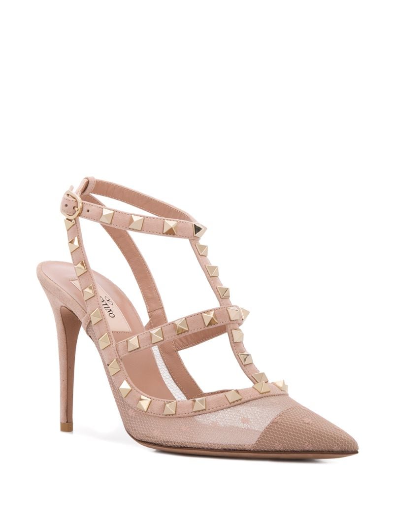 Shop Valentino Garavani Rockstud Mesh Pointed Pumps In Neutrals