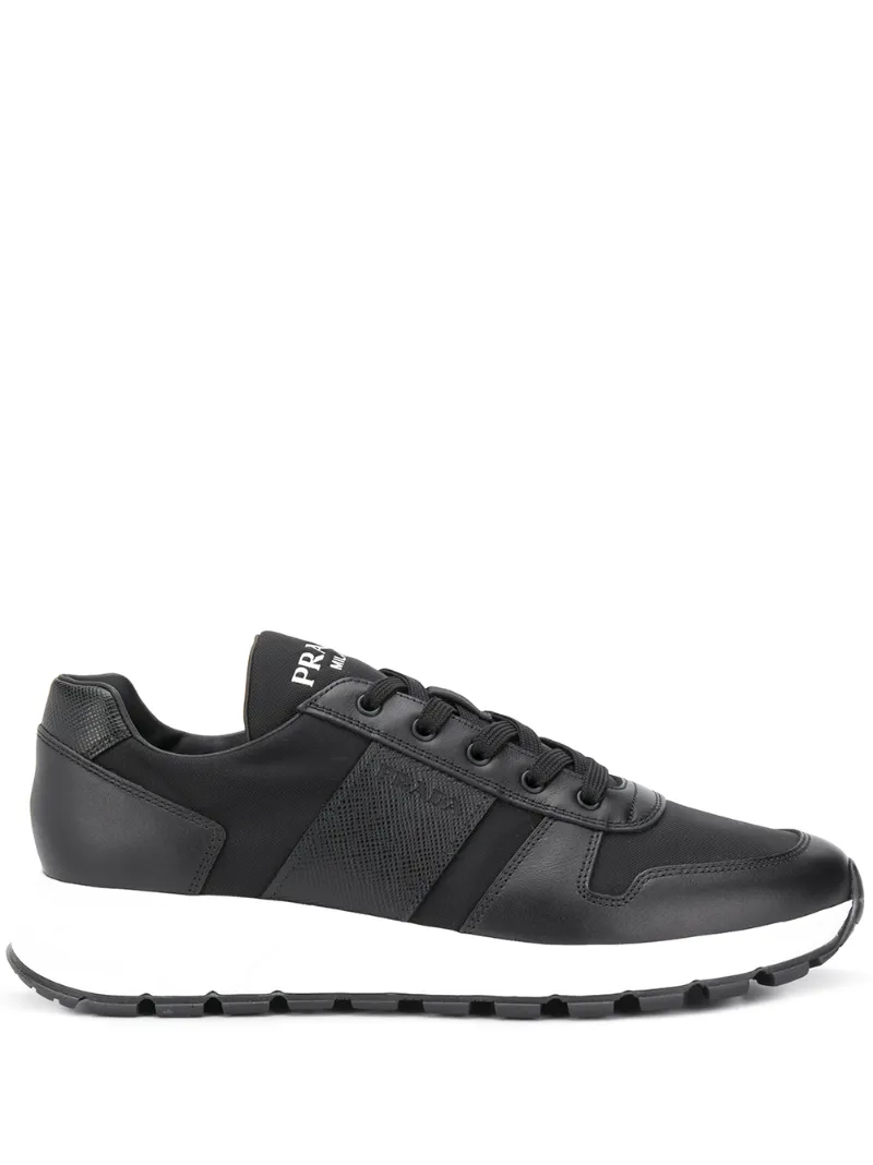 Prada – panelled low-top sneakers – men – Leather/Polyester/Rubber – 6, 7, 7.5, 8, 8.5, 9, 10, 5, 5.5, 6.5, 9.5 – Black