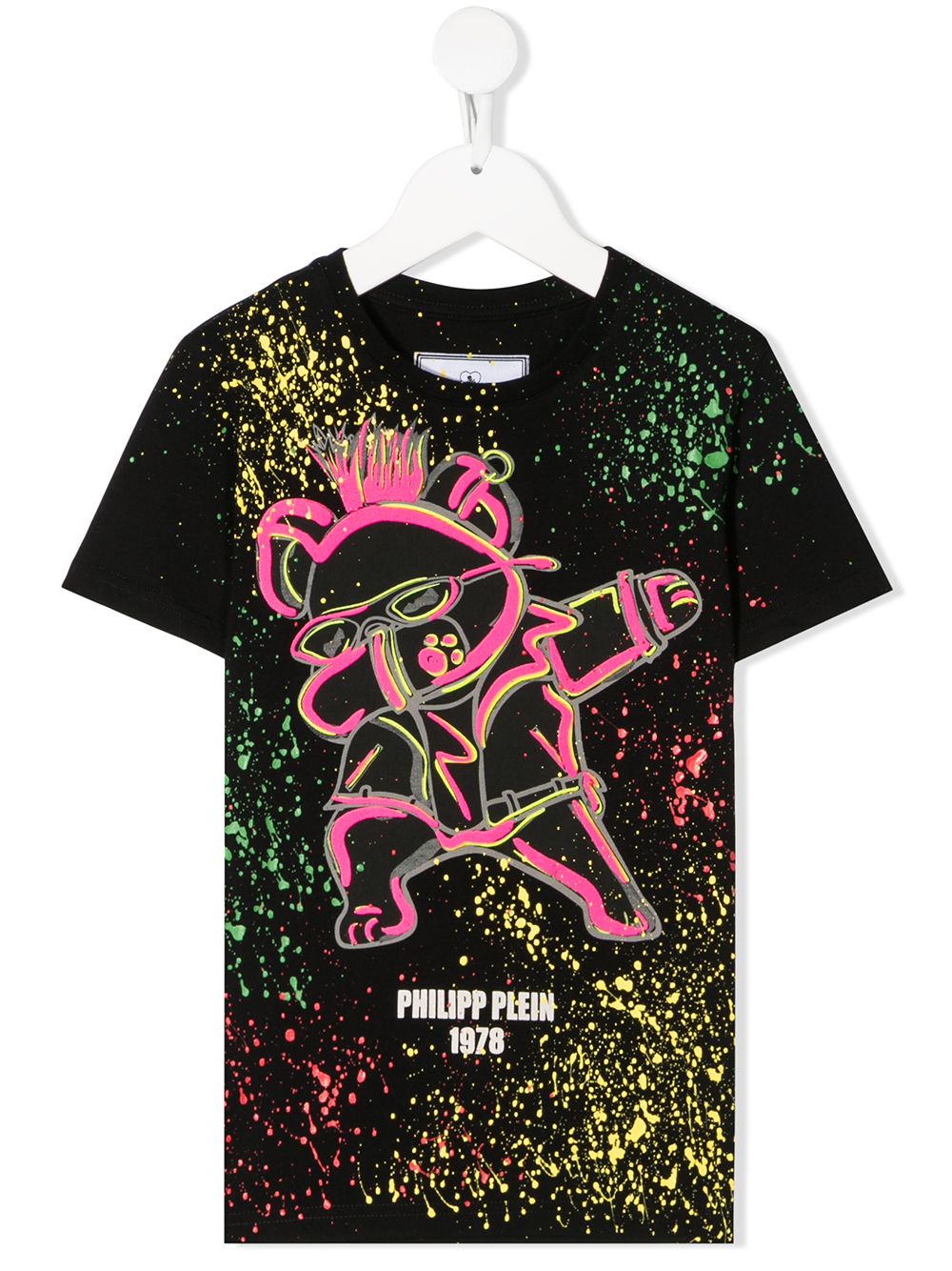 Philipp Plein Kids' Painted Teddy Bear Print T-shirt In Black