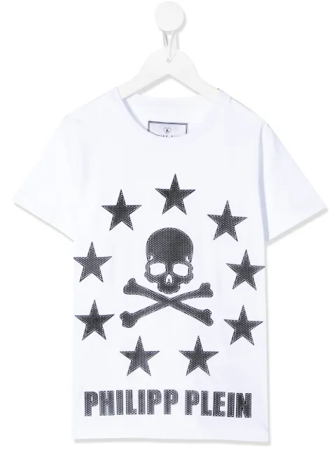 Philipp Plein Junior playera con estampado de estrellas y calavera