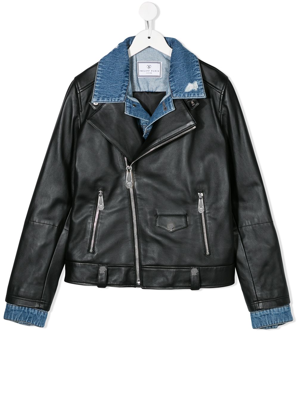 Image 1 of Philipp Plein Junior denim-collar biker jacket