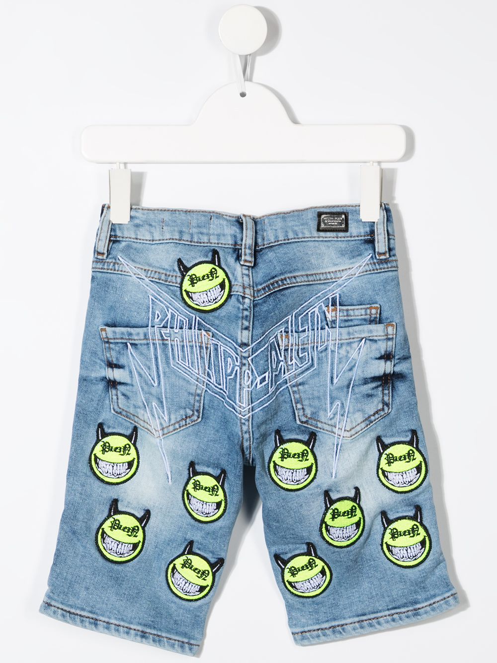 фото Philipp plein junior джинсовые шорты с вышивкой evil smiley