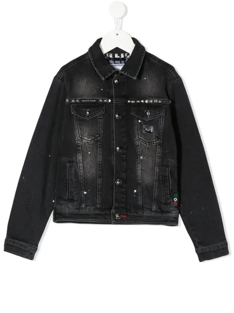 Philipp Plein Junior skull print denim jacket