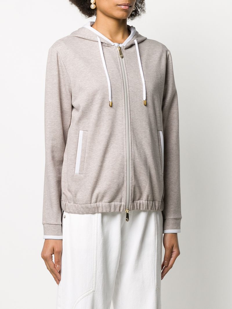 Peserico Marl Zip Through Cotton Blend Hoodie In Neutrals