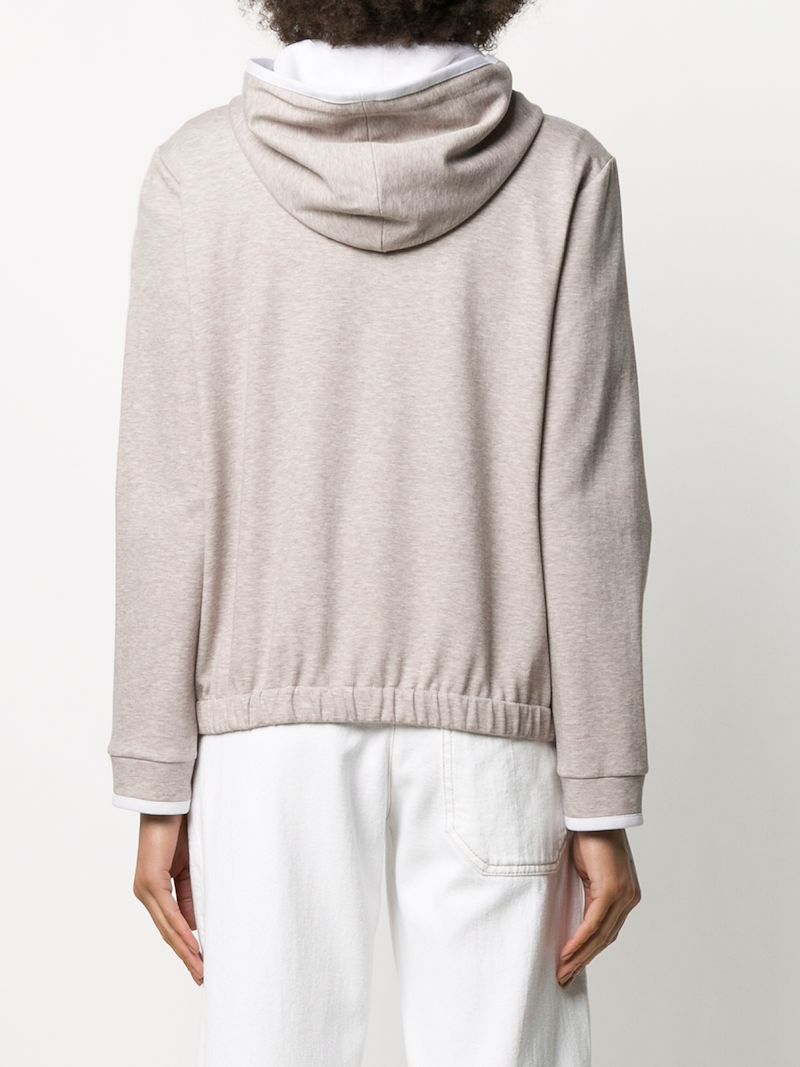 Peserico Marl Zip Through Cotton Blend Hoodie In Neutrals