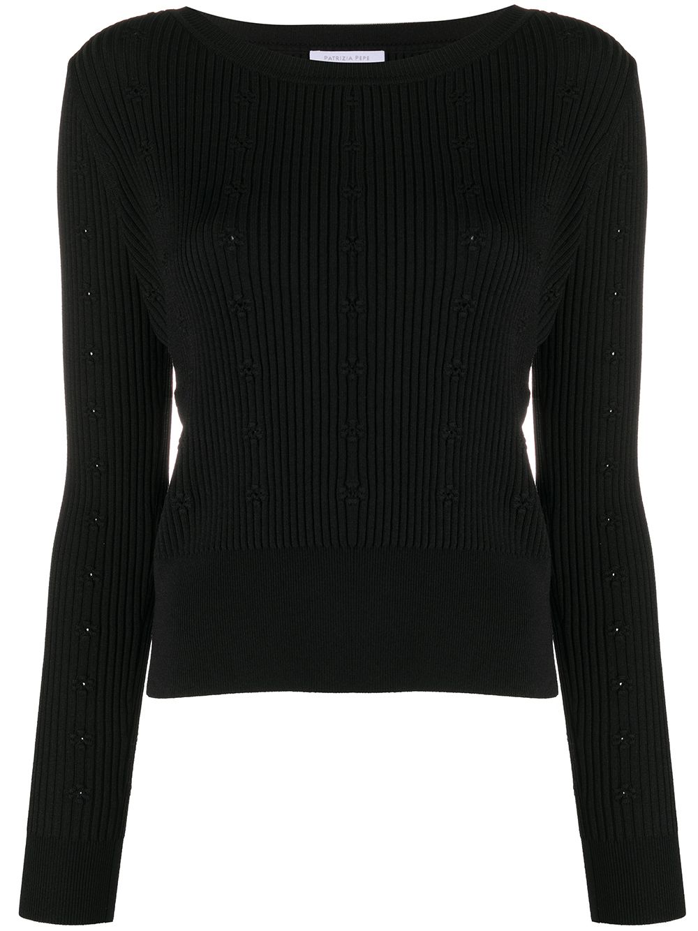 Patrizia Pepe Floral-pattern Ribbed Jumper In Black