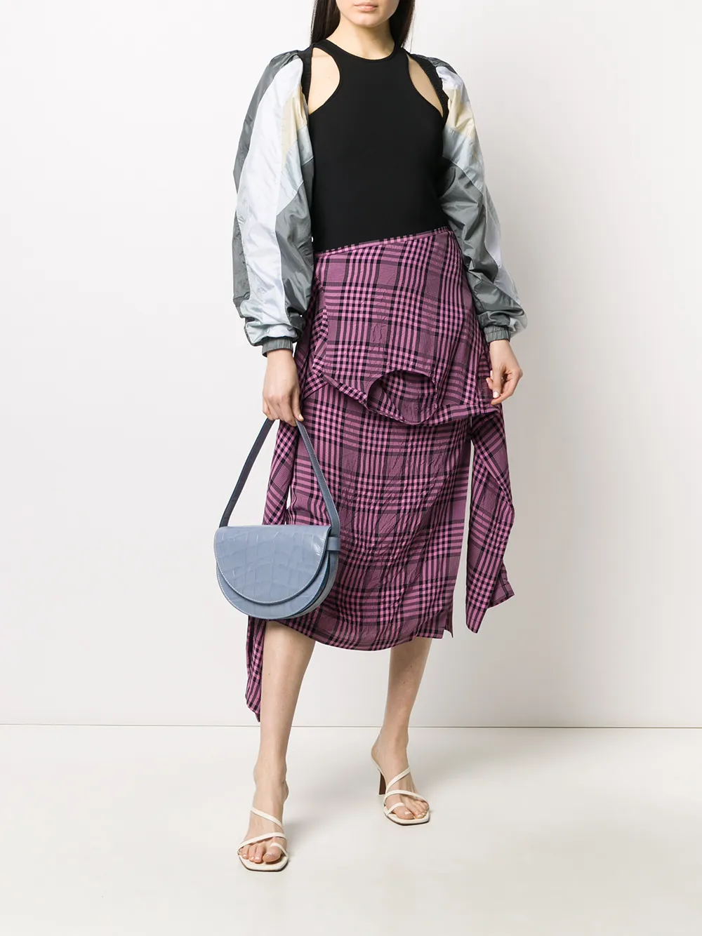 Shop Colville Plaid Asymmetric Shirt-style Skirt In Pink