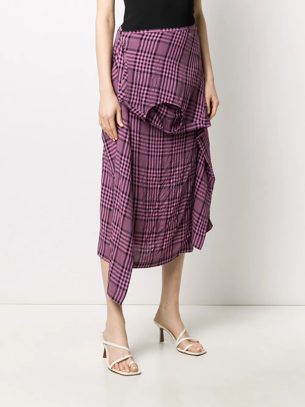 Shop Colville Plaid Asymmetric Shirt-style Skirt In Pink