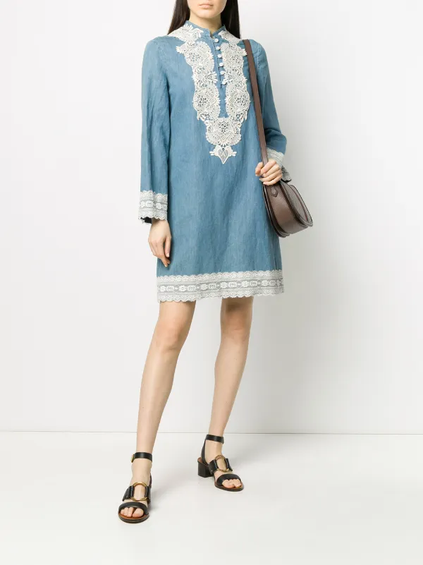 aqua collared lace shift dress