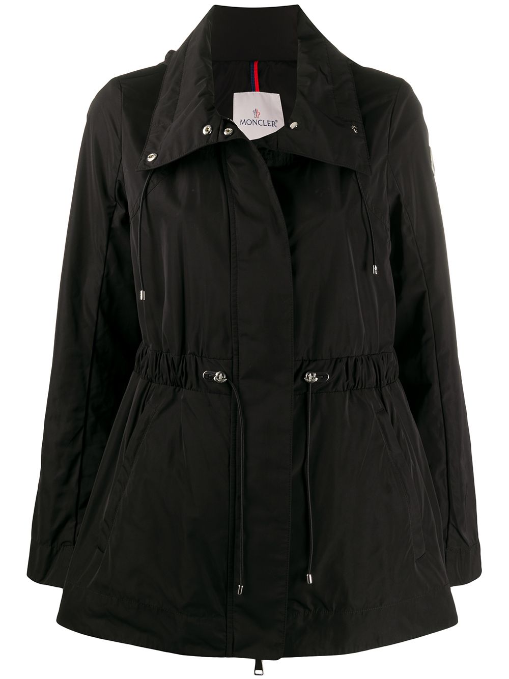 Shop Moncler Hooded Drawstring Waist Parka In Black