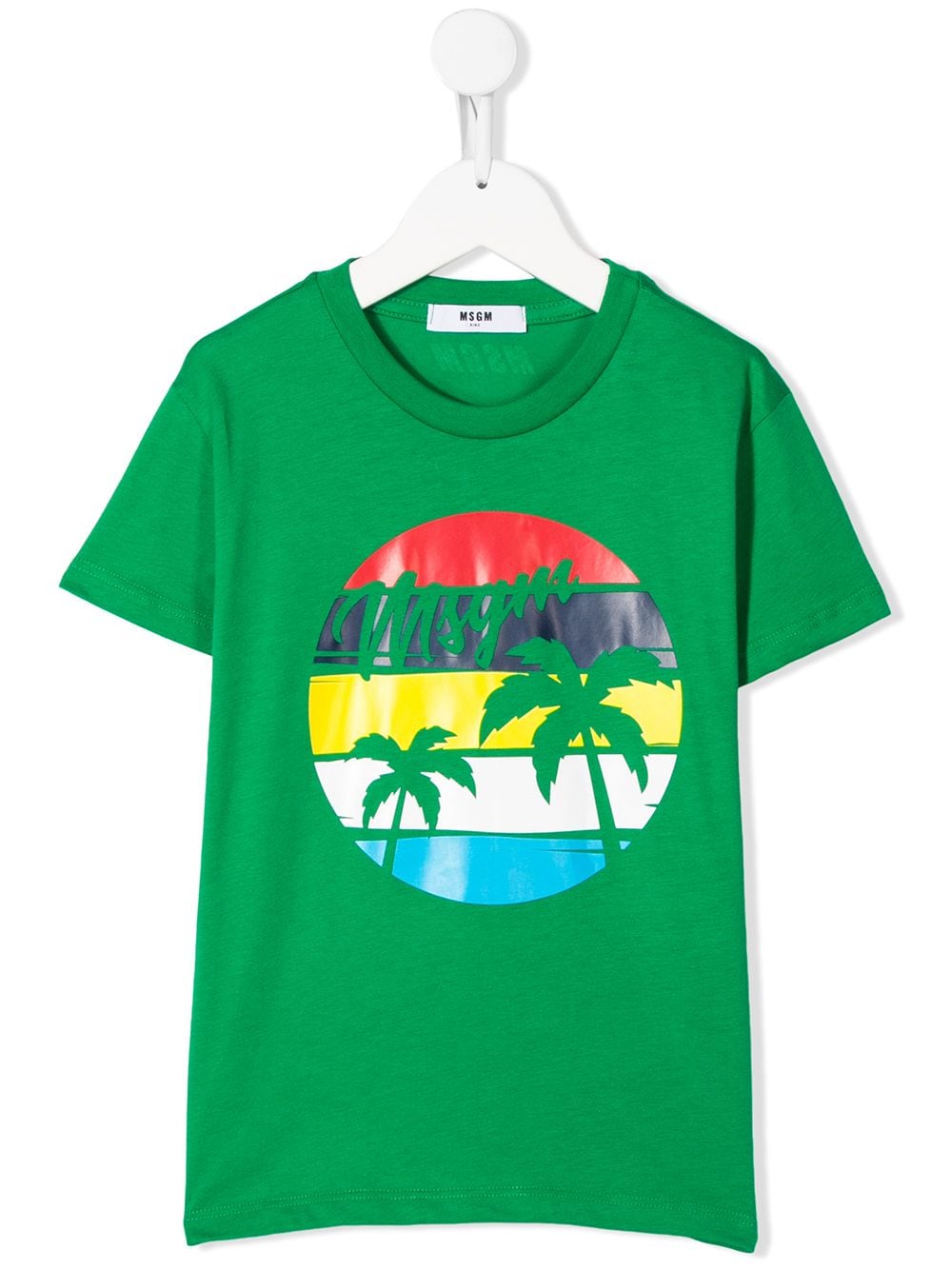 Msgm Kids' Graphic-print Crew Neck T-shirt In Green
