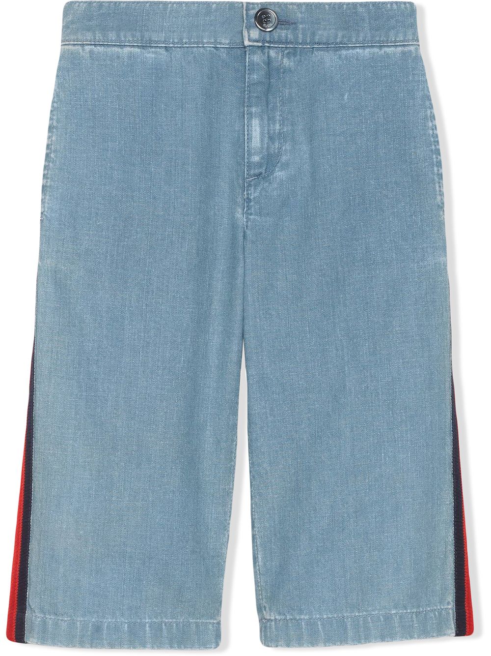 Shop Gucci Web Detail Wide Leg Jeans In Blue