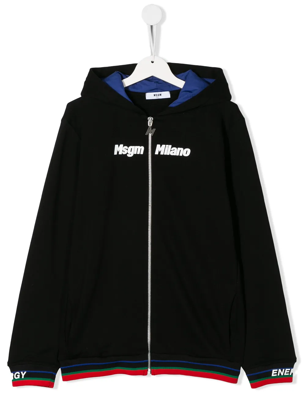Msgm Teen Logo Parody Zipped Hoodie In Black