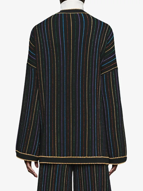 【おトク】 GUCCI SALE ロゴ入りポケット ラメストライプジャケット - ノーカラージャケット